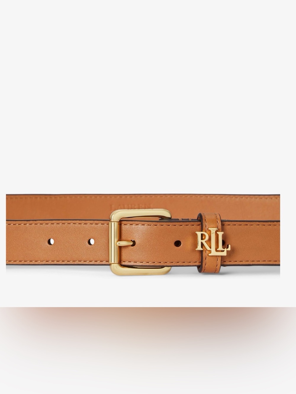 Ralph Lauren Camel Leather Belt with Gold RL Buckle - Picture 2 of 3